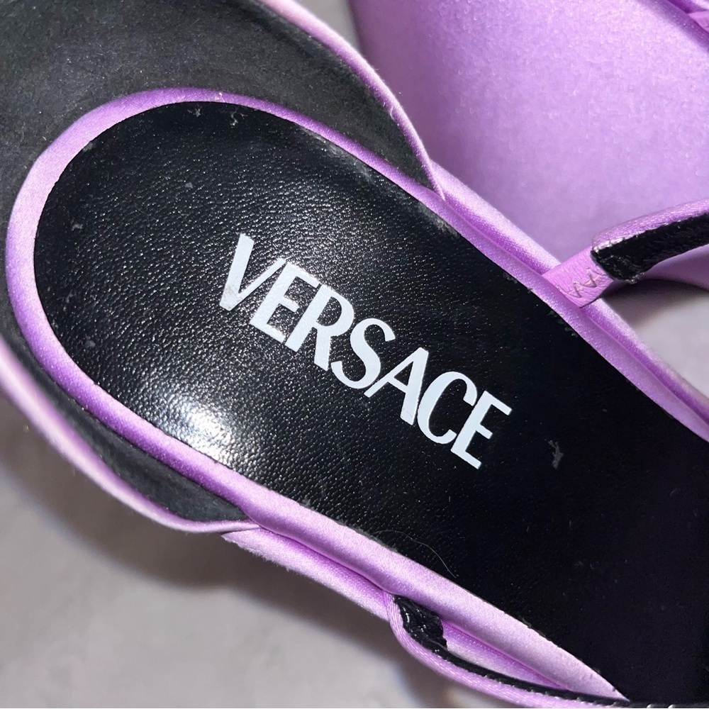 Versace Purple Satin Platform Sandals Safety Pin 10 Cocktail Y2K New 🟡 - Picture 10 of 16